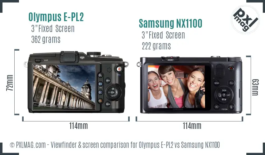 Olympus E-PL2 vs Samsung NX1100 Screen and Viewfinder comparison