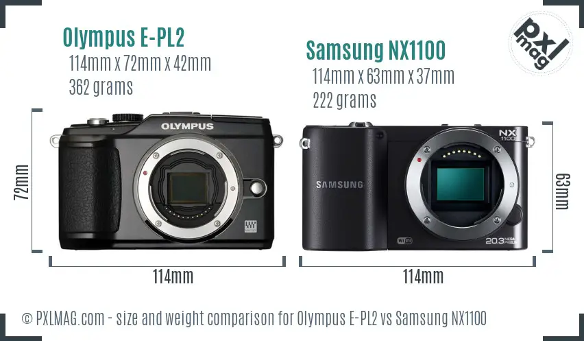 Olympus E-PL2 vs Samsung NX1100 size comparison