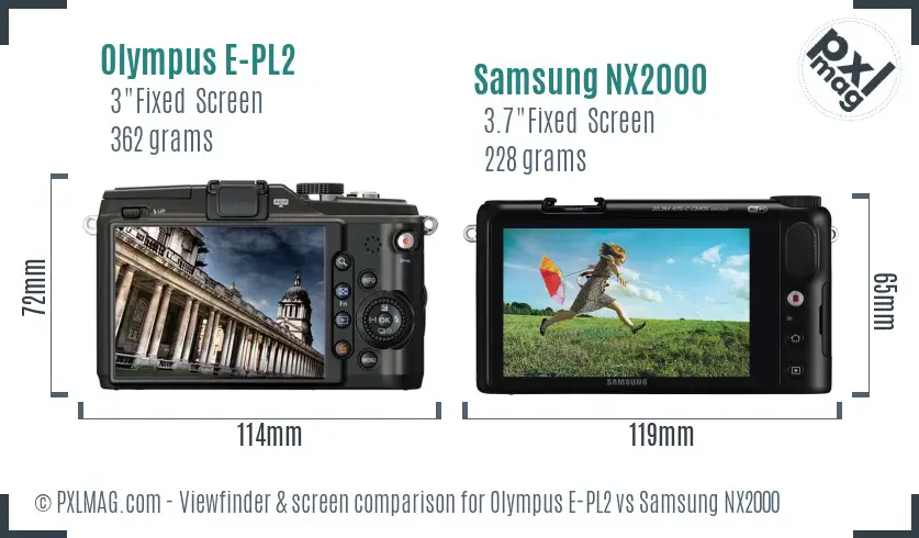 Olympus E-PL2 vs Samsung NX2000 Screen and Viewfinder comparison