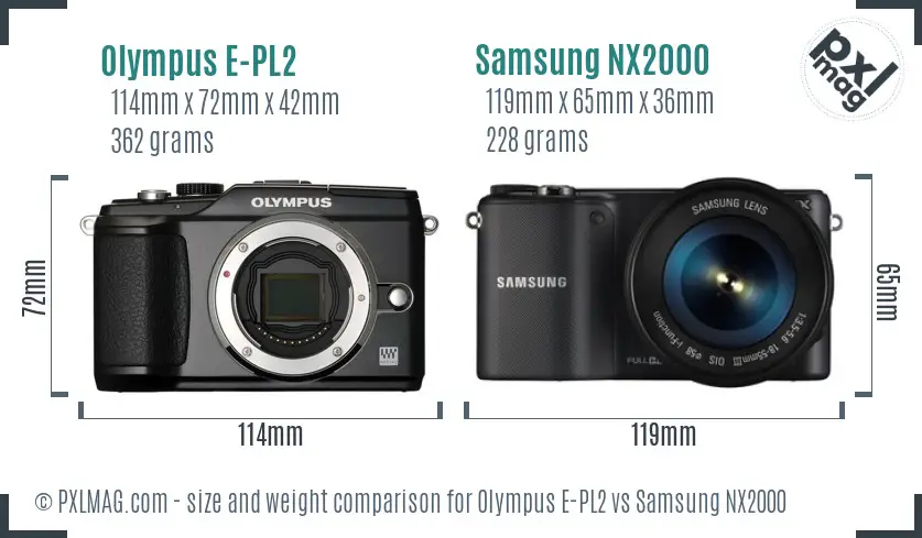 Olympus E-PL2 vs Samsung NX2000 size comparison