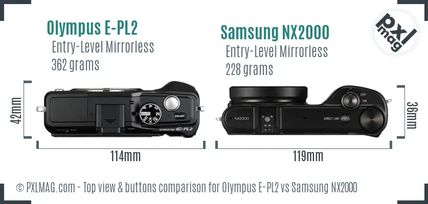 Olympus E-PL2 vs Samsung NX2000 top view buttons comparison