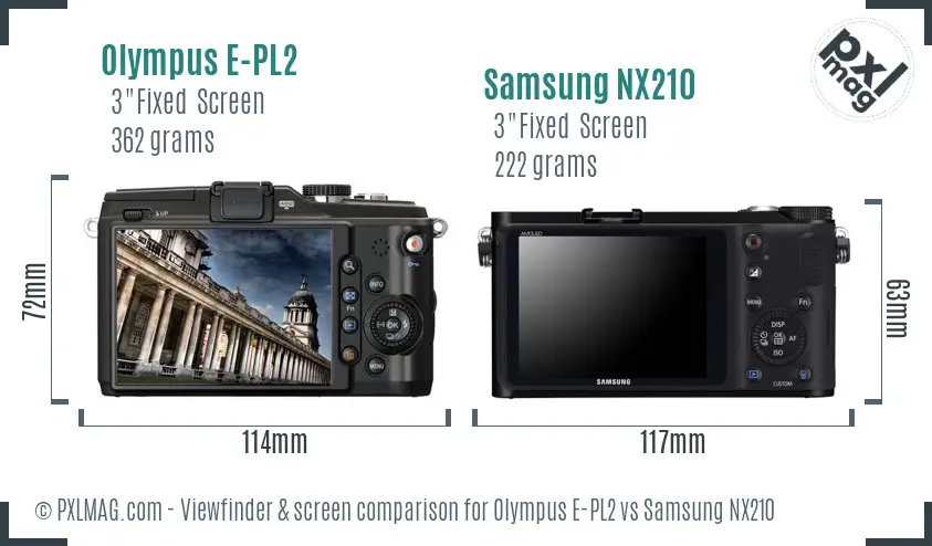 Olympus E-PL2 vs Samsung NX210 Screen and Viewfinder comparison