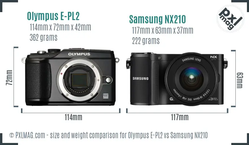 Olympus E-PL2 vs Samsung NX210 size comparison