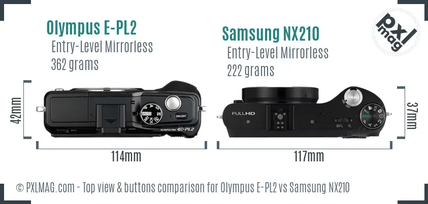Olympus E-PL2 vs Samsung NX210 top view buttons comparison
