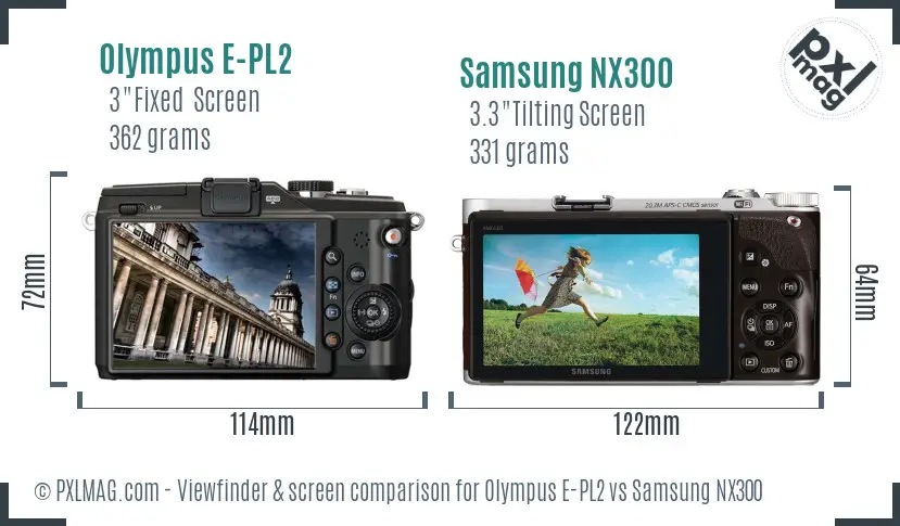 Olympus E-PL2 vs Samsung NX300 Screen and Viewfinder comparison