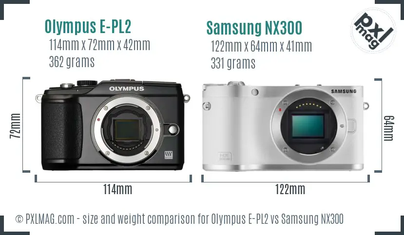 Olympus E-PL2 vs Samsung NX300 size comparison