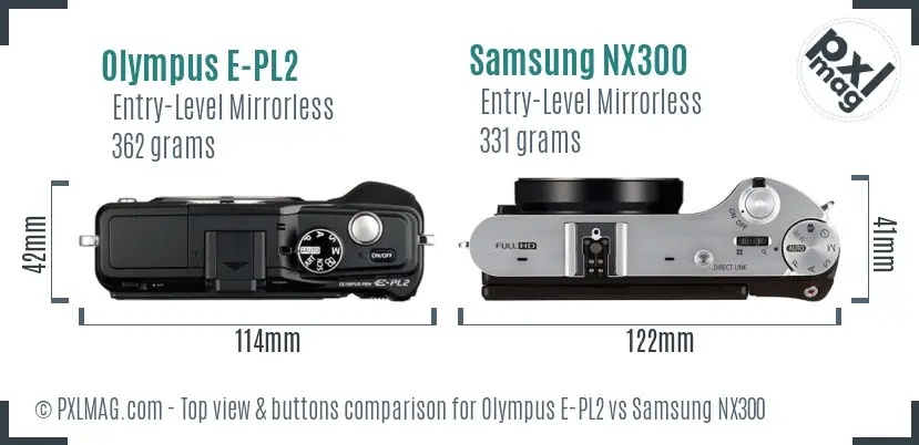 Olympus E-PL2 vs Samsung NX300 top view buttons comparison