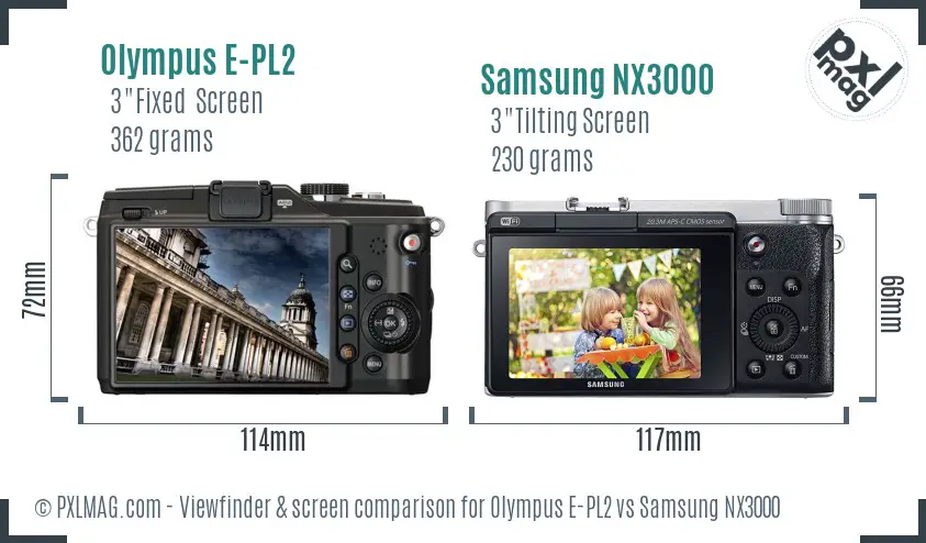 Olympus E-PL2 vs Samsung NX3000 Screen and Viewfinder comparison