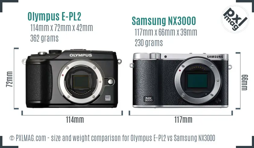 Olympus E-PL2 vs Samsung NX3000 size comparison