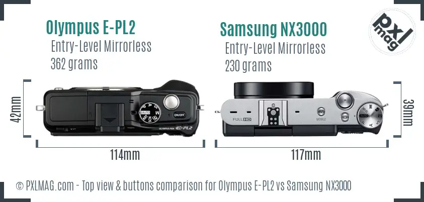Olympus E-PL2 vs Samsung NX3000 top view buttons comparison
