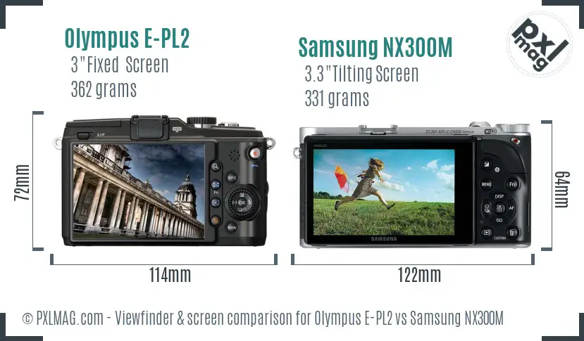 Olympus E-PL2 vs Samsung NX300M Screen and Viewfinder comparison