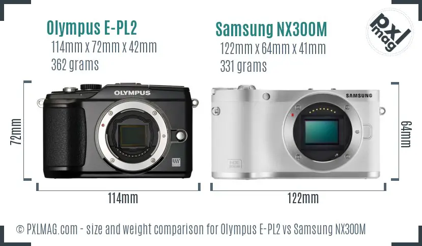 Olympus E-PL2 vs Samsung NX300M size comparison