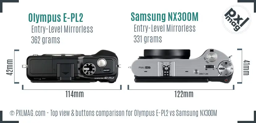 Olympus E-PL2 vs Samsung NX300M top view buttons comparison