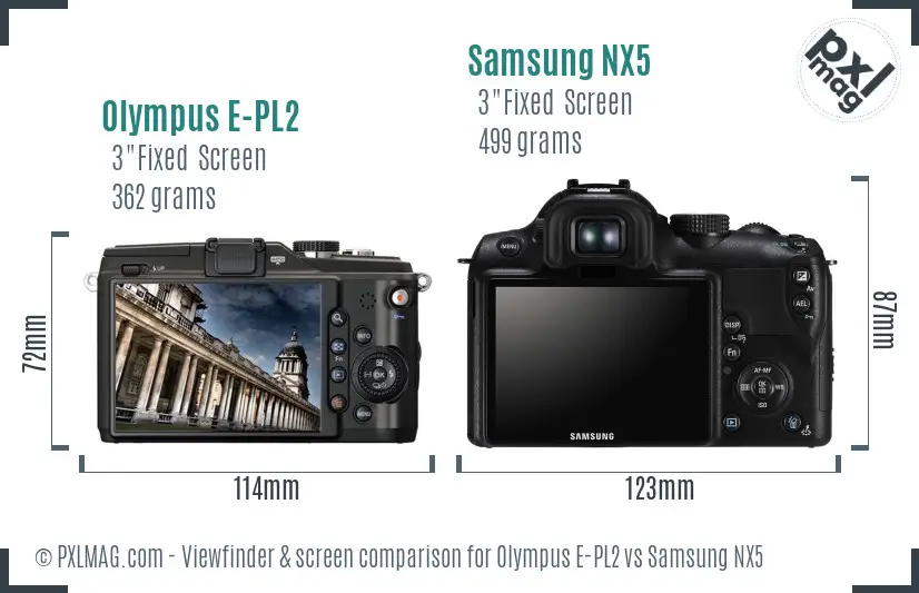 Olympus E-PL2 vs Samsung NX5 Screen and Viewfinder comparison