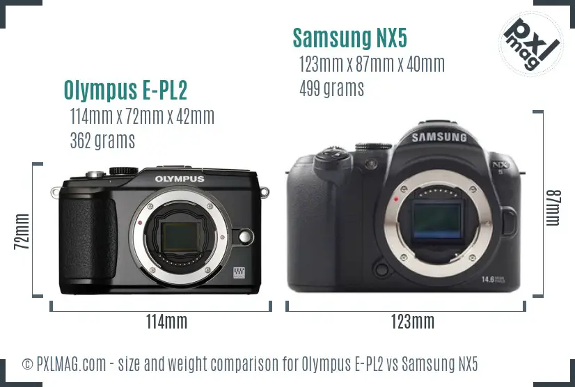 Olympus E-PL2 vs Samsung NX5 size comparison