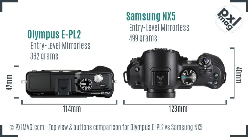 Olympus E-PL2 vs Samsung NX5 top view buttons comparison