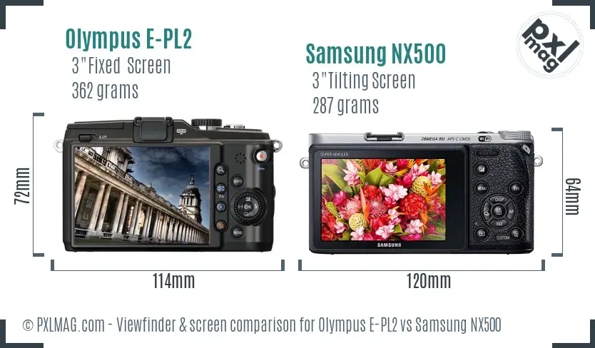 Olympus E-PL2 vs Samsung NX500 Screen and Viewfinder comparison