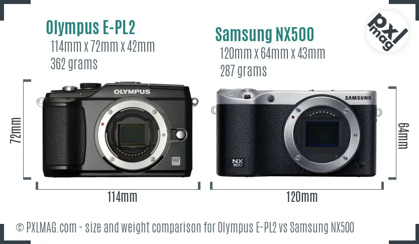Olympus E-PL2 vs Samsung NX500 size comparison