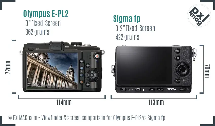 Olympus E-PL2 vs Sigma fp Screen and Viewfinder comparison