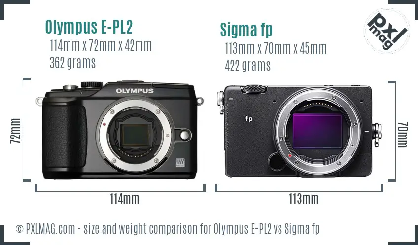 Olympus E-PL2 vs Sigma fp size comparison