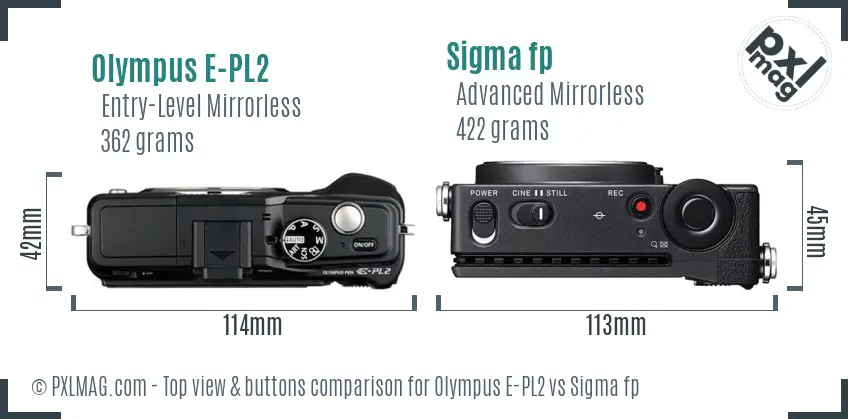 Olympus E-PL2 vs Sigma fp top view buttons comparison