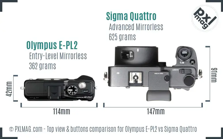 Olympus E-PL2 vs Sigma Quattro top view buttons comparison