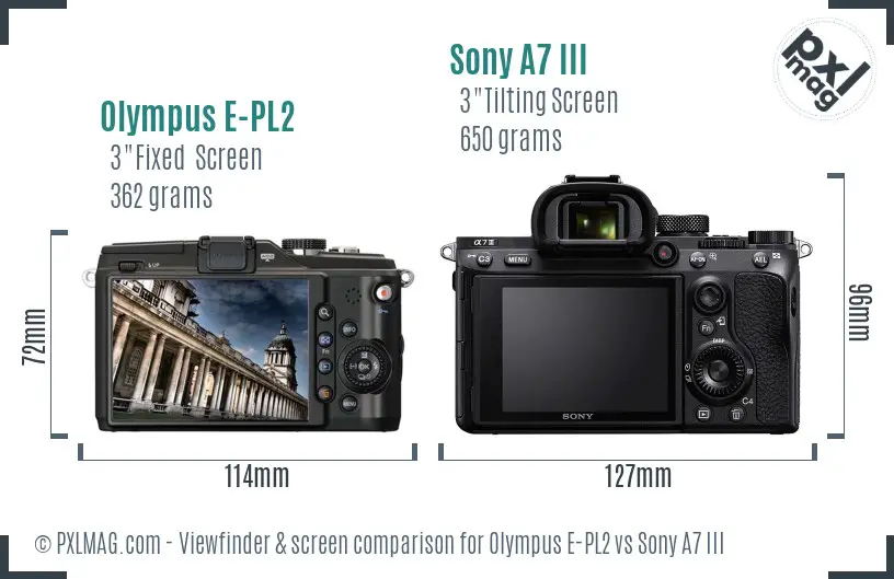 Olympus E-PL2 vs Sony A7 III Screen and Viewfinder comparison