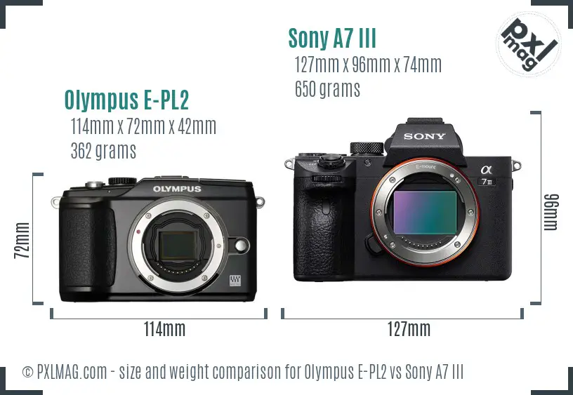 Olympus E-PL2 vs Sony A7 III size comparison
