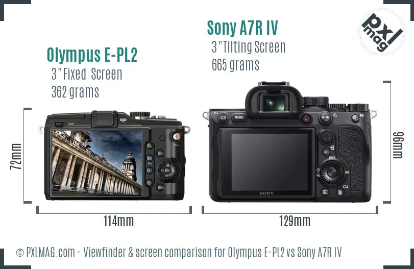 Olympus E-PL2 vs Sony A7R IV Screen and Viewfinder comparison