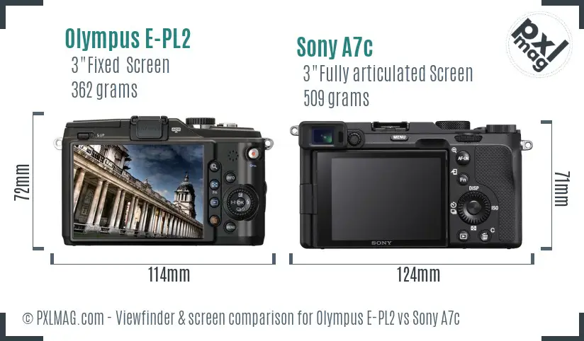 Olympus E-PL2 vs Sony A7c Screen and Viewfinder comparison