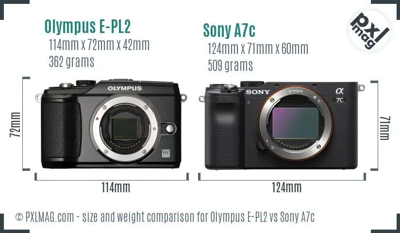 Olympus E-PL2 vs Sony A7c size comparison