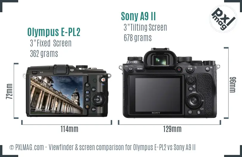 Olympus E-PL2 vs Sony A9 II Screen and Viewfinder comparison