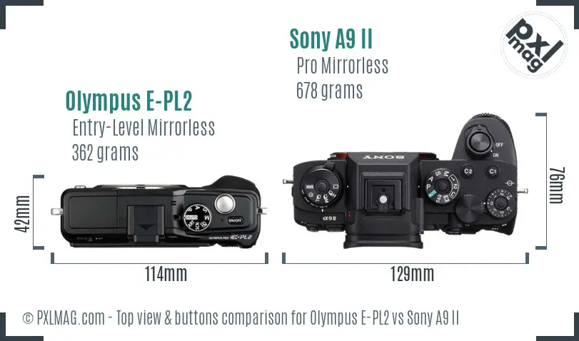 Olympus E-PL2 vs Sony A9 II top view buttons comparison