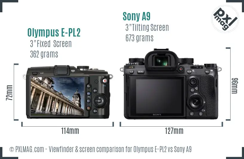 Olympus E-PL2 vs Sony A9 Screen and Viewfinder comparison