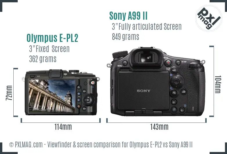 Olympus E-PL2 vs Sony A99 II Screen and Viewfinder comparison