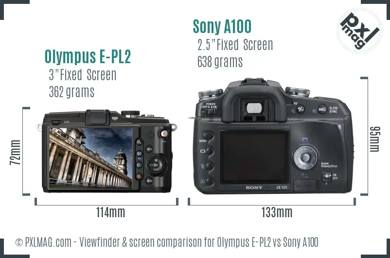 Olympus E-PL2 vs Sony A100 Screen and Viewfinder comparison