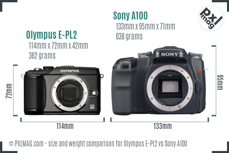 Olympus E-PL2 vs Sony A100 size comparison