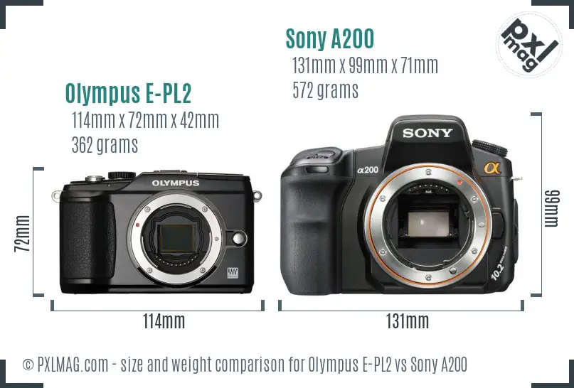 Olympus E-PL2 vs Sony A200 size comparison