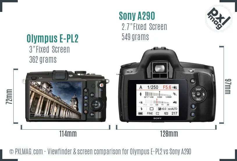 Olympus E-PL2 vs Sony A290 Screen and Viewfinder comparison