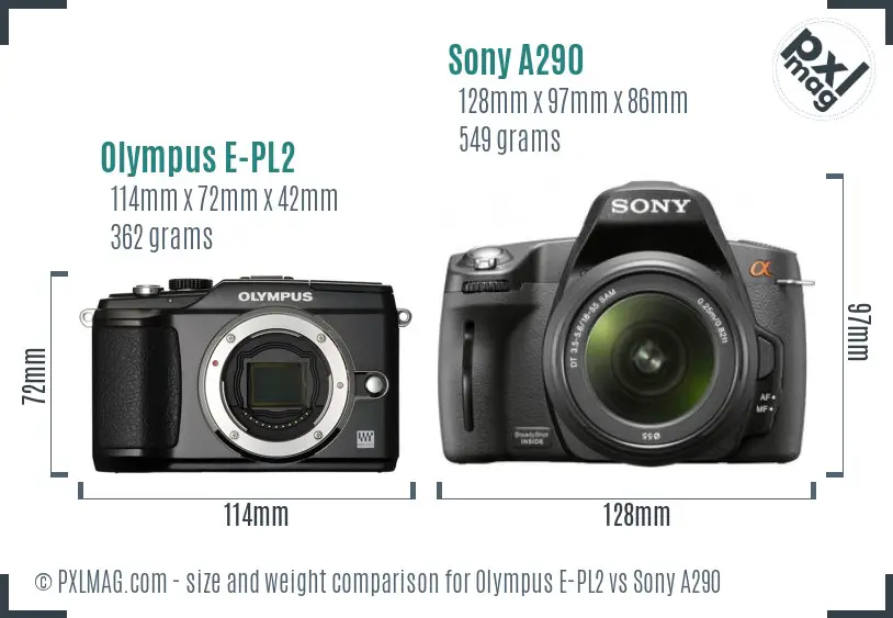Olympus E-PL2 vs Sony A290 size comparison