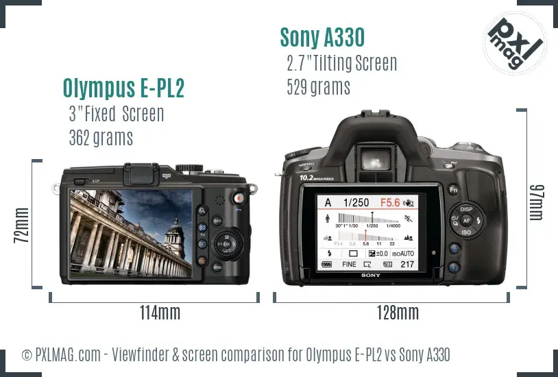 Olympus E-PL2 vs Sony A330 Screen and Viewfinder comparison