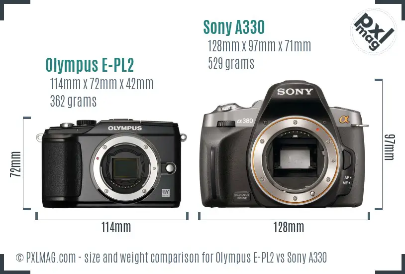 Olympus E-PL2 vs Sony A330 size comparison