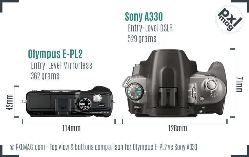 Olympus E-PL2 vs Sony A330 top view buttons comparison