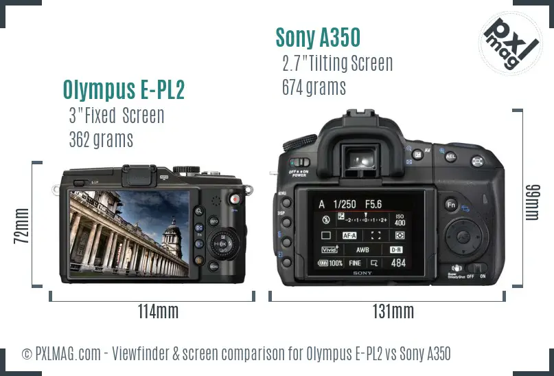 Olympus E-PL2 vs Sony A350 Screen and Viewfinder comparison