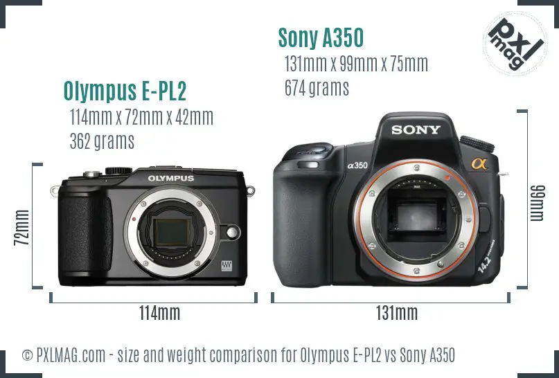 Olympus E-PL2 vs Sony A350 size comparison