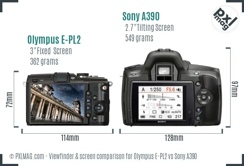 Olympus E-PL2 vs Sony A390 Screen and Viewfinder comparison