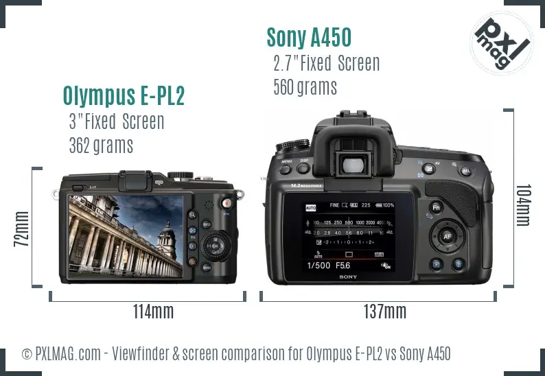 Olympus E-PL2 vs Sony A450 Screen and Viewfinder comparison