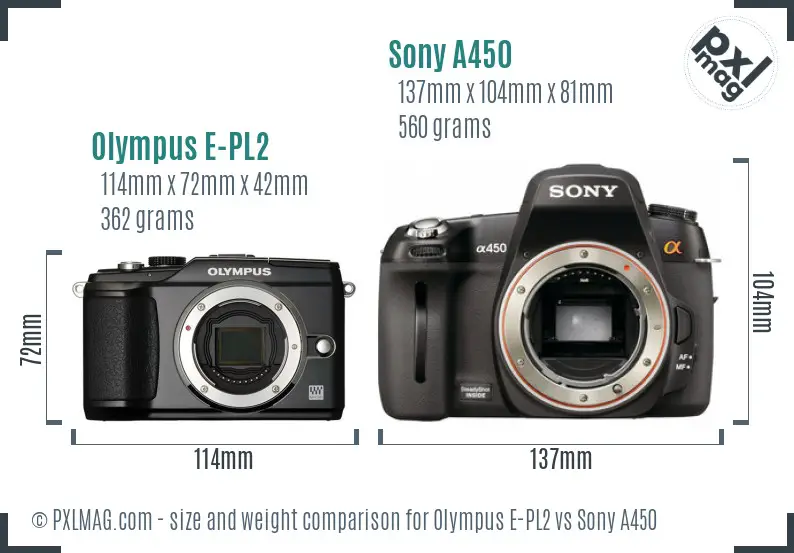 Olympus E-PL2 vs Sony A450 size comparison