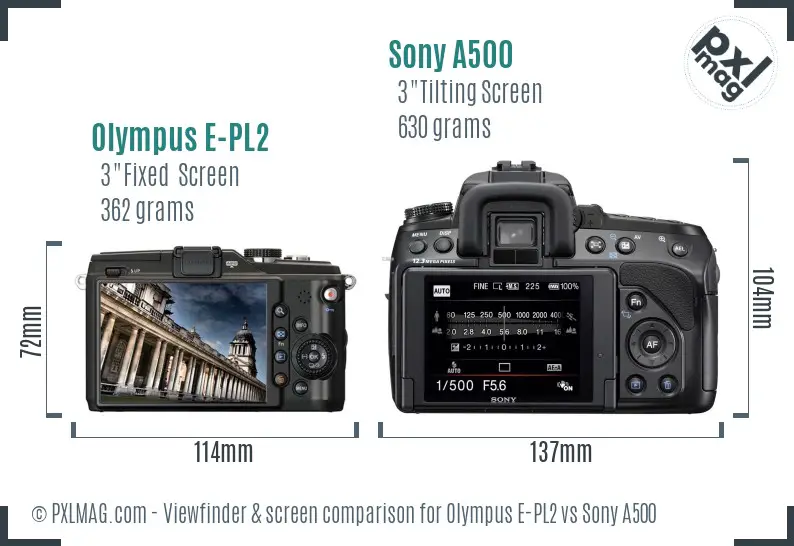 Olympus E-PL2 vs Sony A500 Screen and Viewfinder comparison