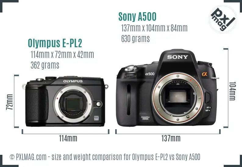 Olympus E-PL2 vs Sony A500 size comparison